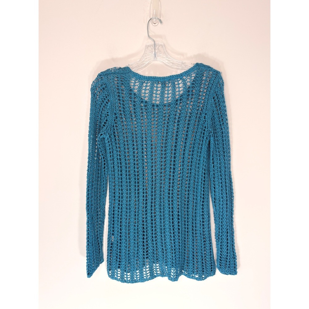 J. Jill Shirt Blue Crochet Knit Long Sleeve Beach Resort Vacation Basic XS - Picture 8 of 11